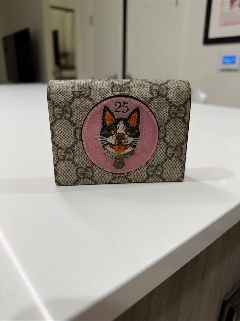 Gucci GG Supreme Motif Cat Pink & Red Print Card Case Wallet Limited Edition